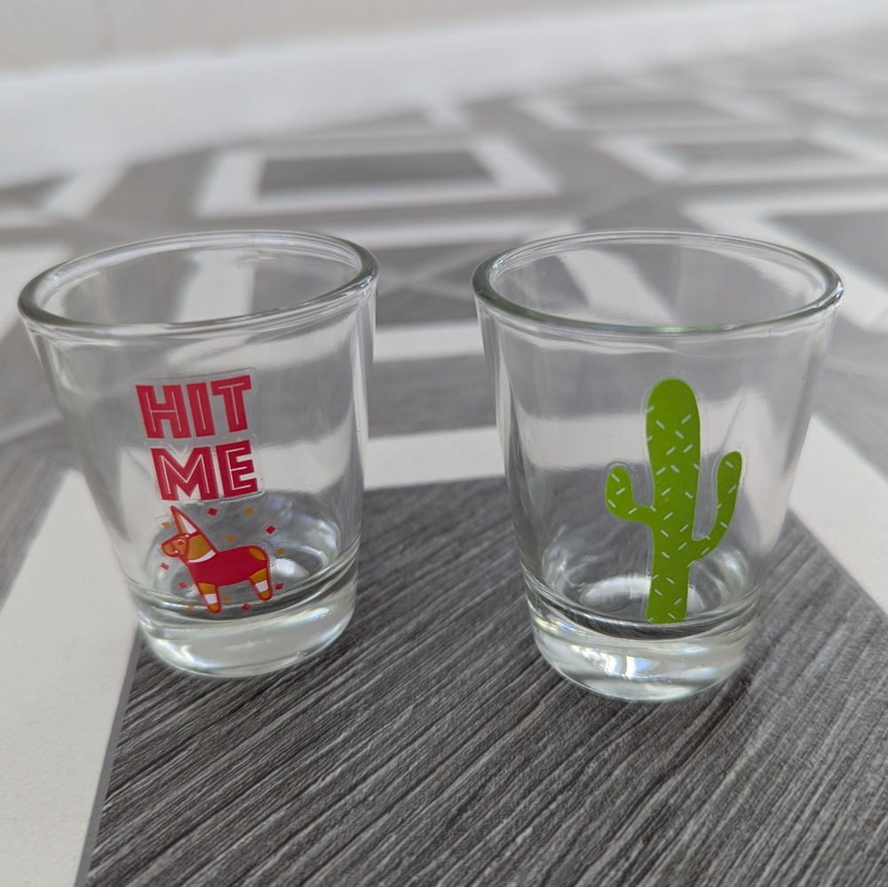 New! Set of 2 Fiesta Themed Shot Glasses